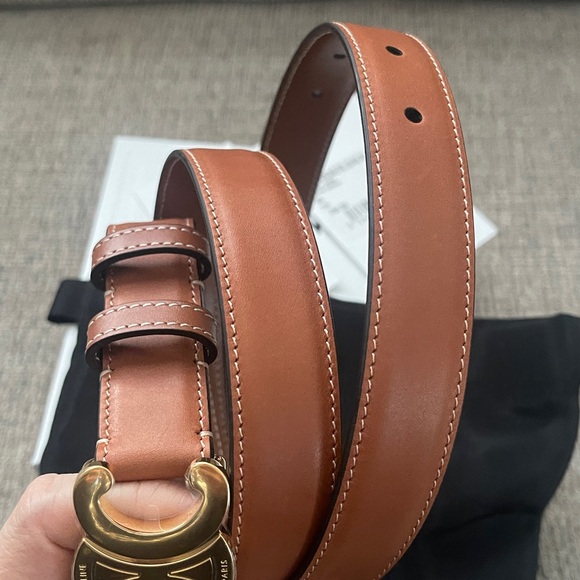 Celine triomphe Tan Leather Belt with Gold Accent - Picture 6 of 10